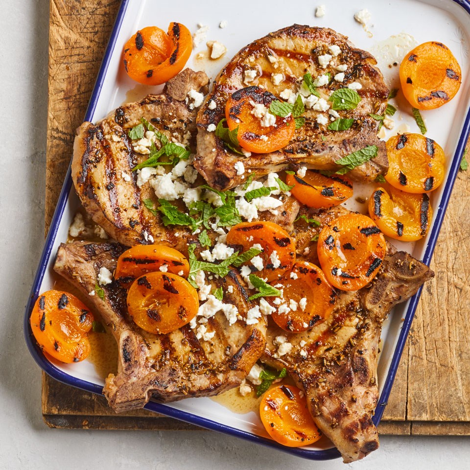 Grilled Fennel-Rubbed Pork Chops & Apricots