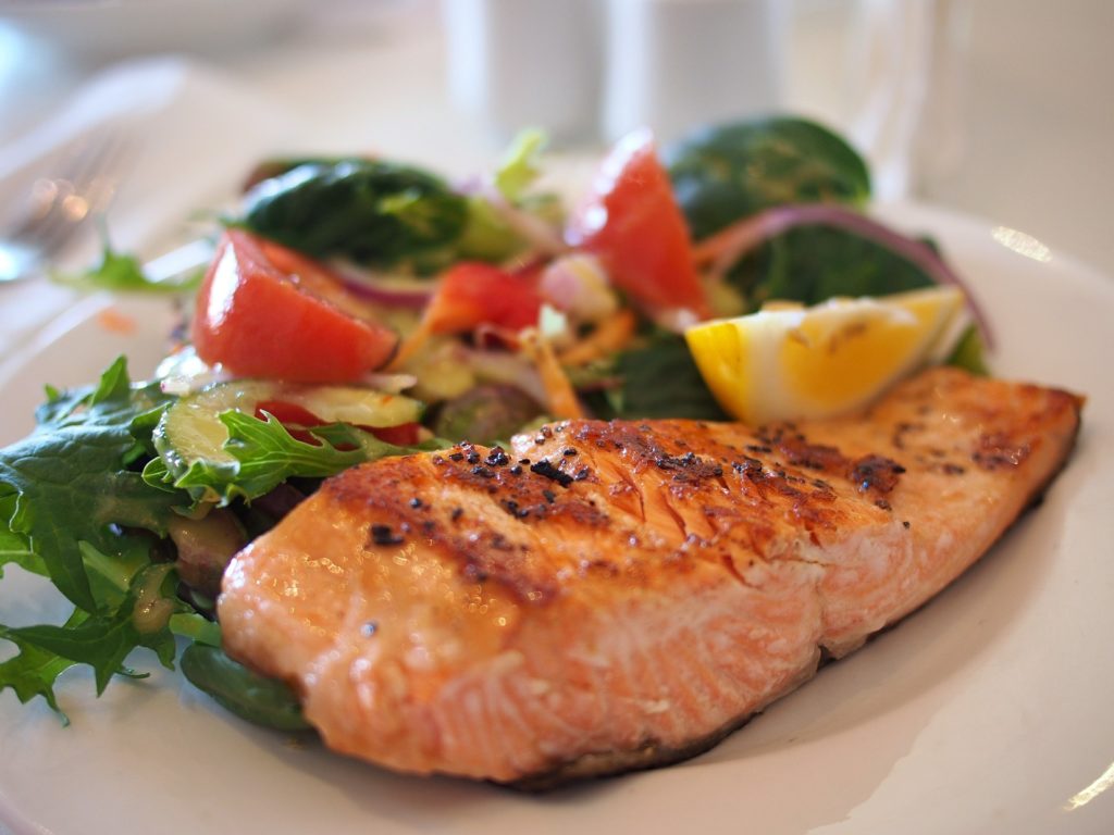 Black Pepper Salmon with Avocado Salad